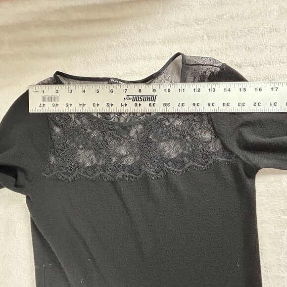Club Monaco Womens Black Lace Insert Sweater Small Pullover 3/4 Sleeve Casual - Picture 5 of 7
